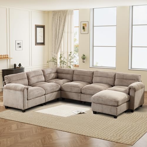 Grey Corduroy L Shaped 6 Seater Sectional Sofa Set Q89745