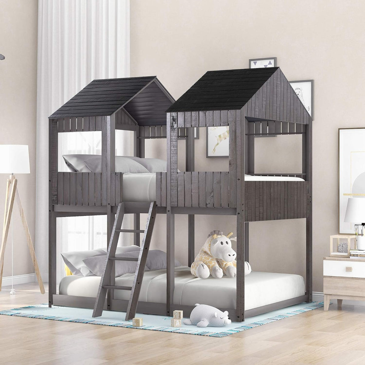 Antique Gray Full Over Full Wooden Bunk Bed U87953