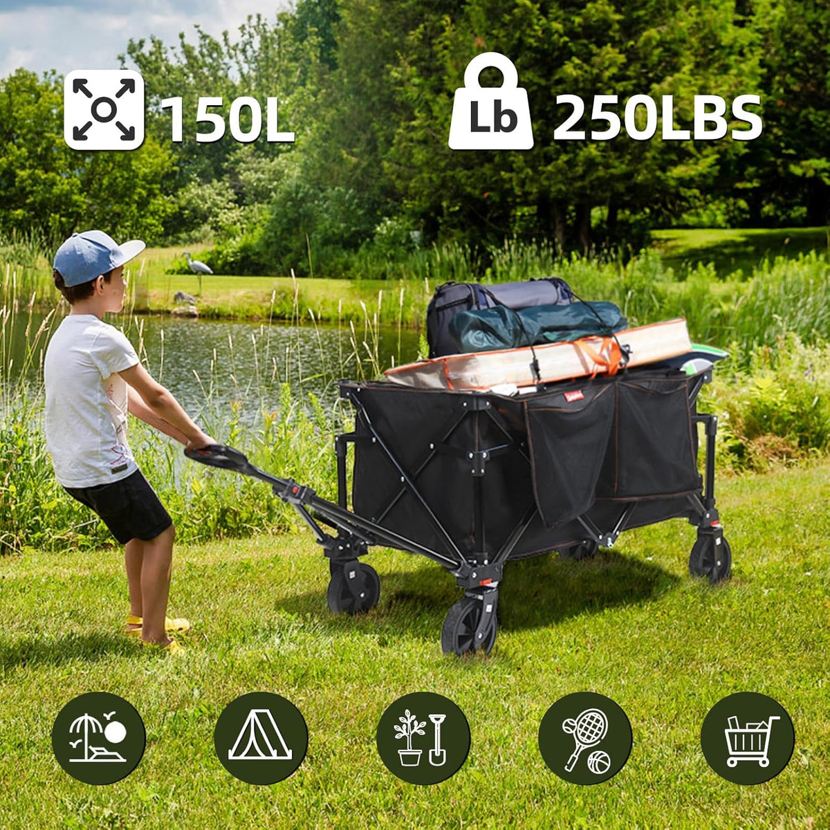 Black Collapsible Folding Utility Wagon Cart L33965