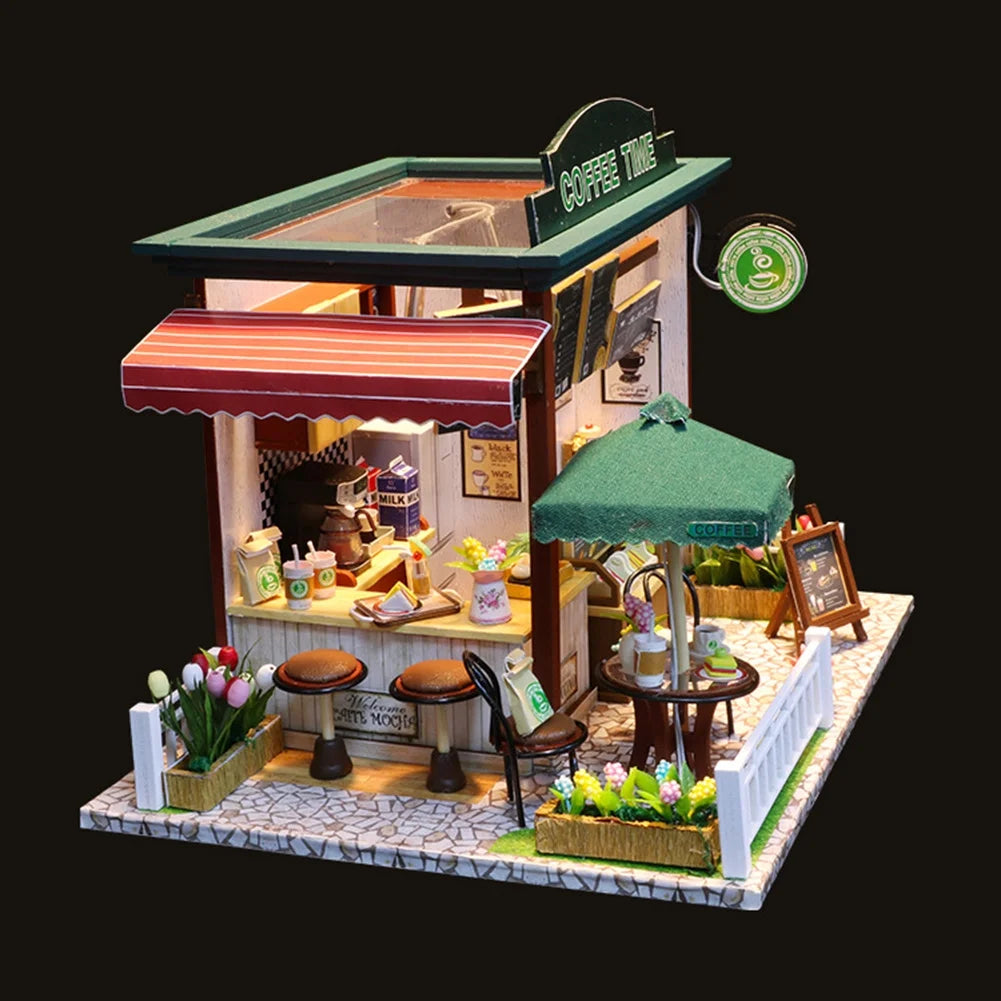 Miniature LED Coffee Store Doll House Model Toy H192