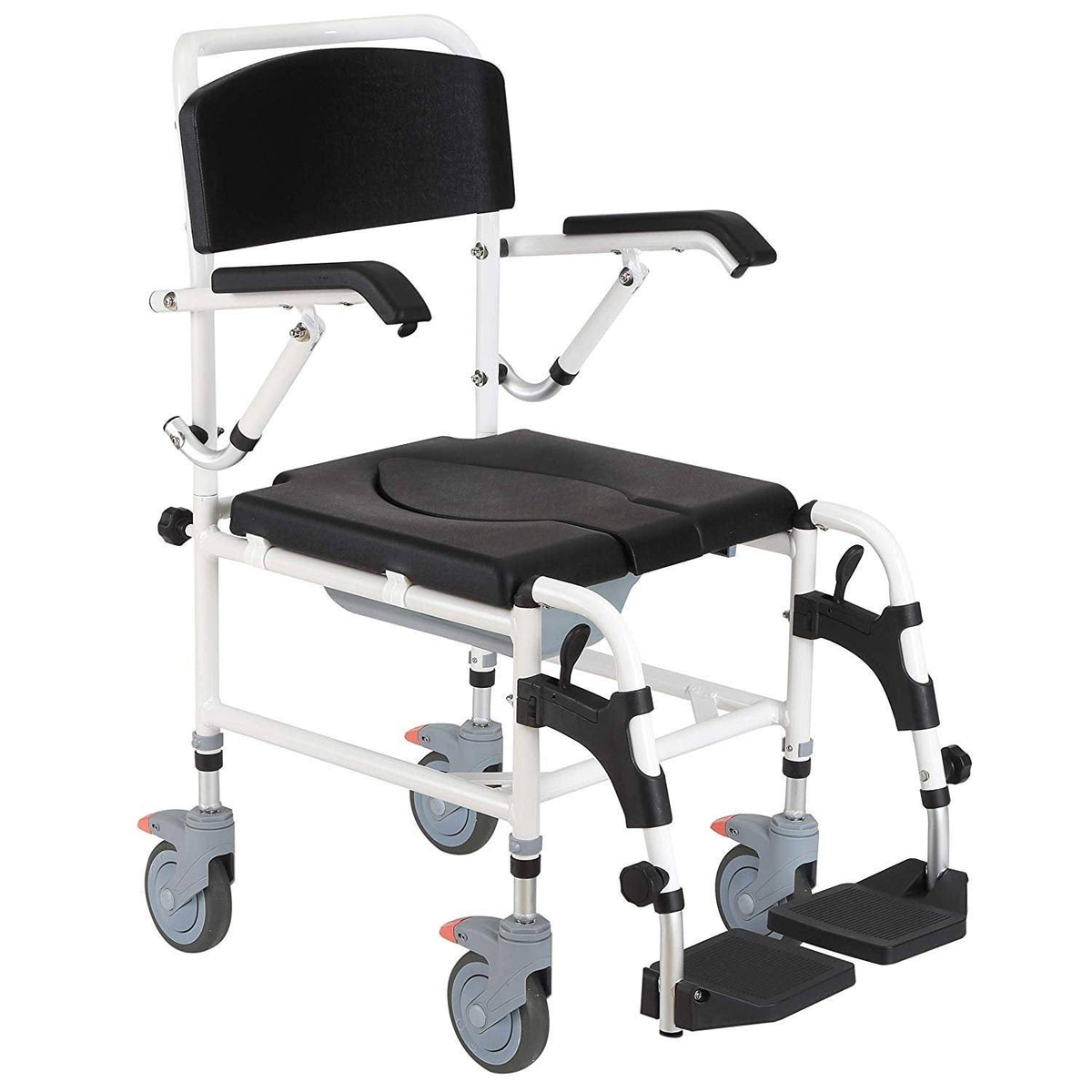 Black Commode Wheelchair with 4 Castor Wheels S306
