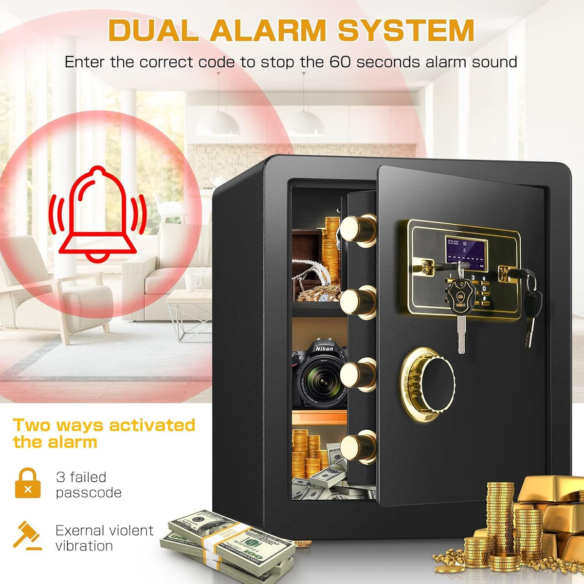Fireproof Waterproof Digital Keypad Safe Box with Document Bag A1810