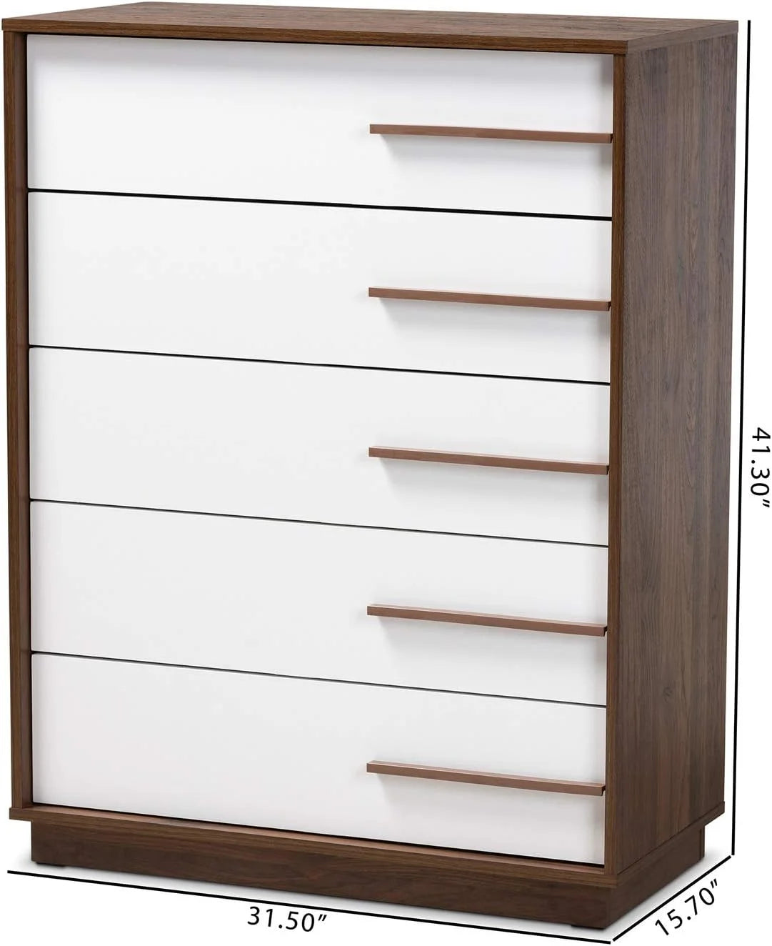 Modern Two-Tone White And Walnut 5-Drawer Wood Chest R813901