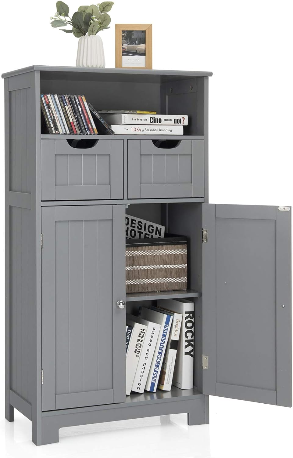 Grey Bathroom Floor Cabinet with Two Doors and Two Adjustable Drawers W952555