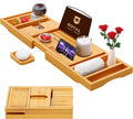 Foldable Bamboo Bathtub Caddy Tray with Extending Sides L843024