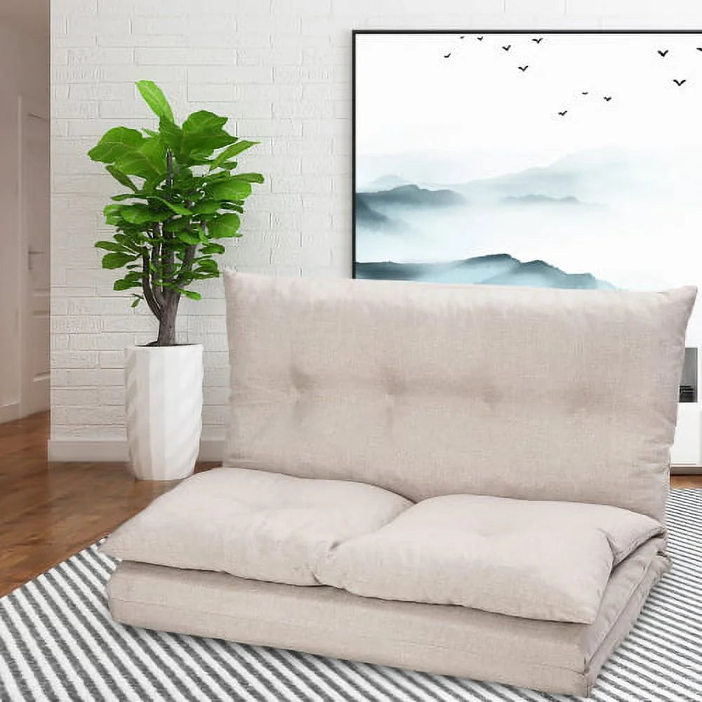Beige Fabric Folding Chaise Lounge Sofa Floor Couch R88563