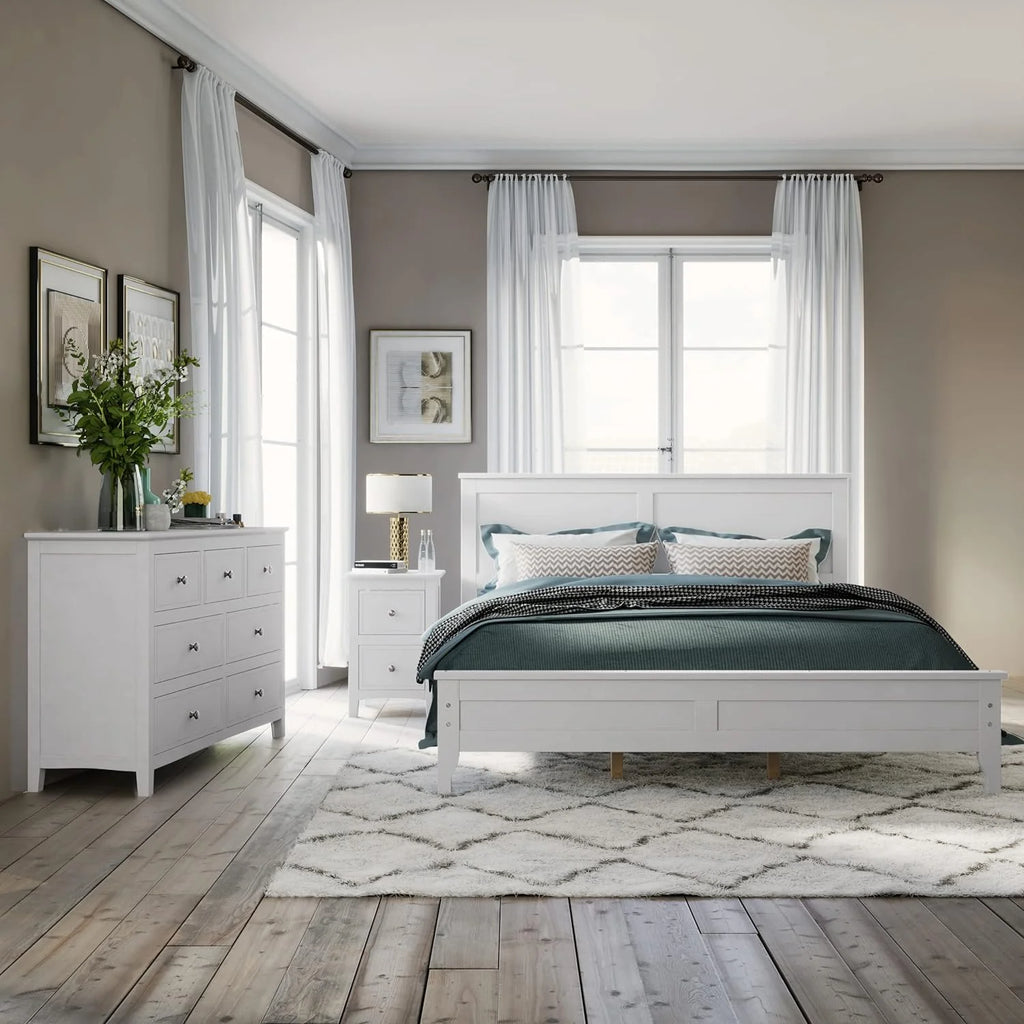 3 Piece Wood Bedroom Furniture Set with Queen Size Bed, Nightstand and Dresser O258