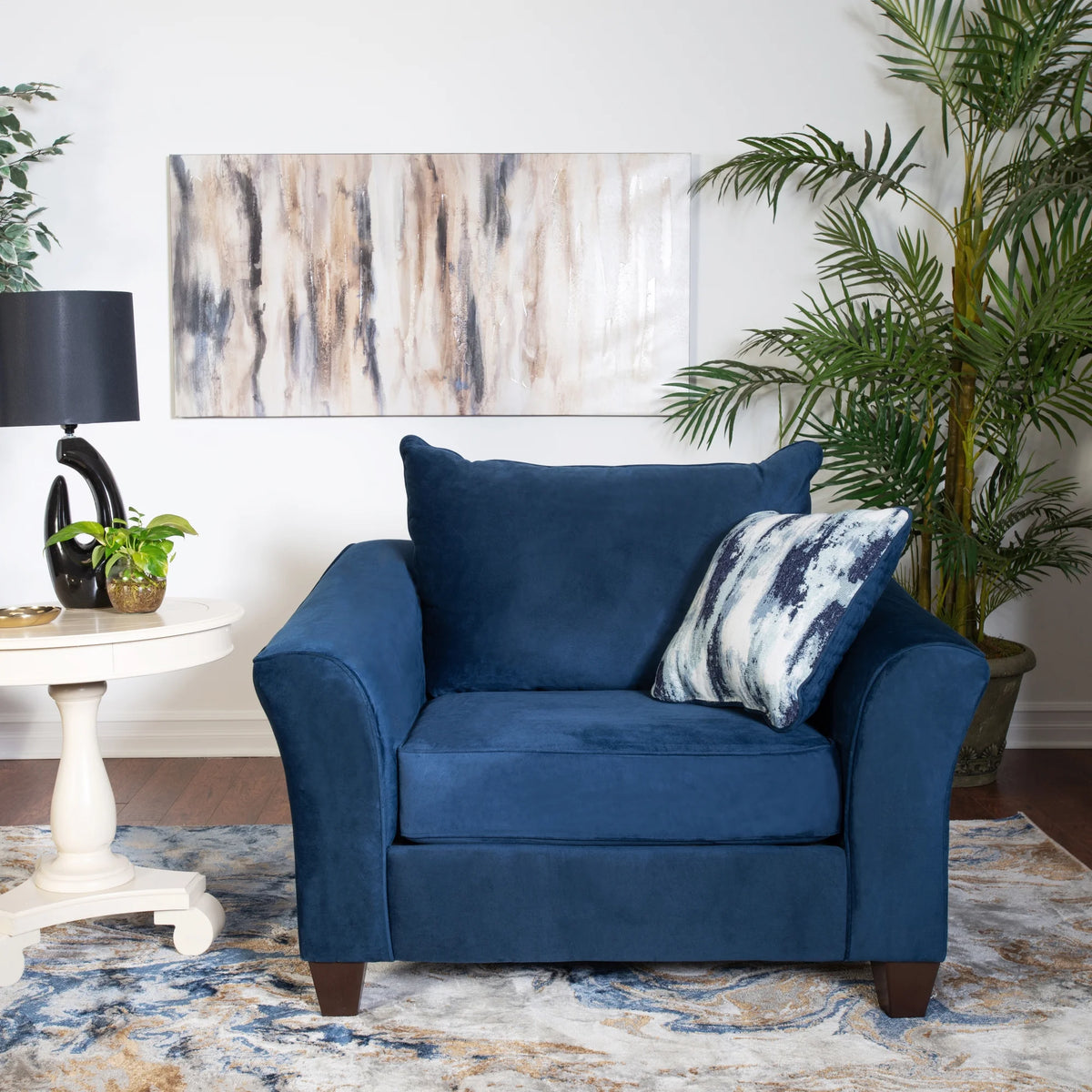 Navy Blue Fabric Pillowback Armchair with Ottoman Set Z5723