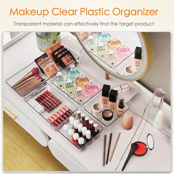 10 Pack Clear Plastic Drawer Organizer Trays I96933