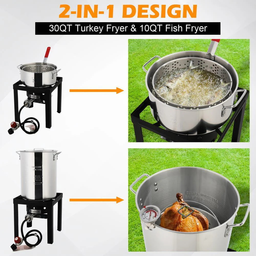 30QT Aluminum Turkey Deep Fryer & 10QT Fish Fryer Kit J409405