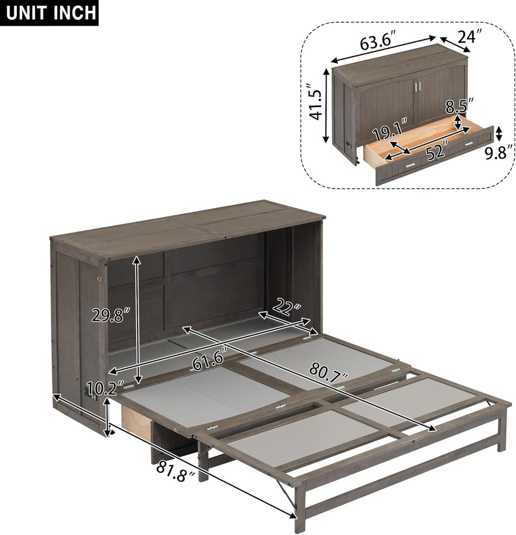 Queen Murphy Bed Cabinet with Drawer and Charging Station G9934