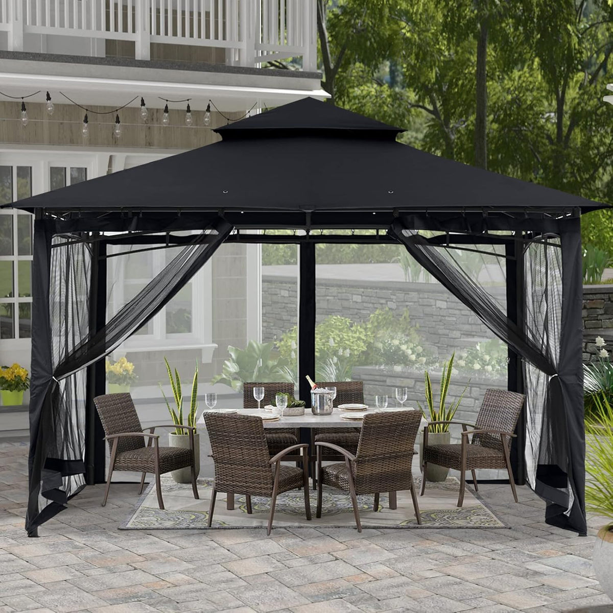 10x10 Gazebo with Netting, Khaki R920412