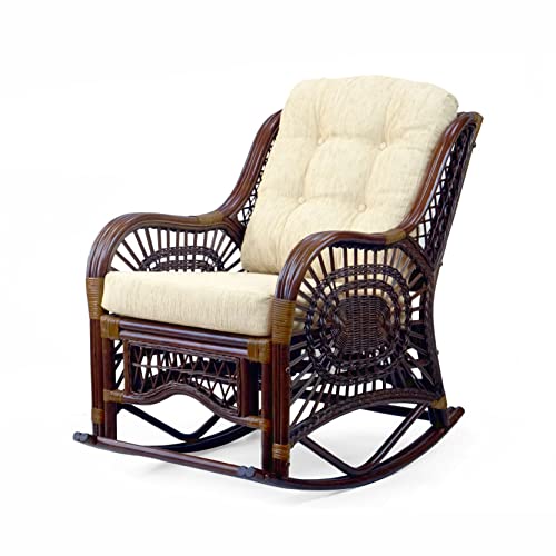 Natural Wicker Rattan Rocking Lounge Chair with Cream Cushion Y112