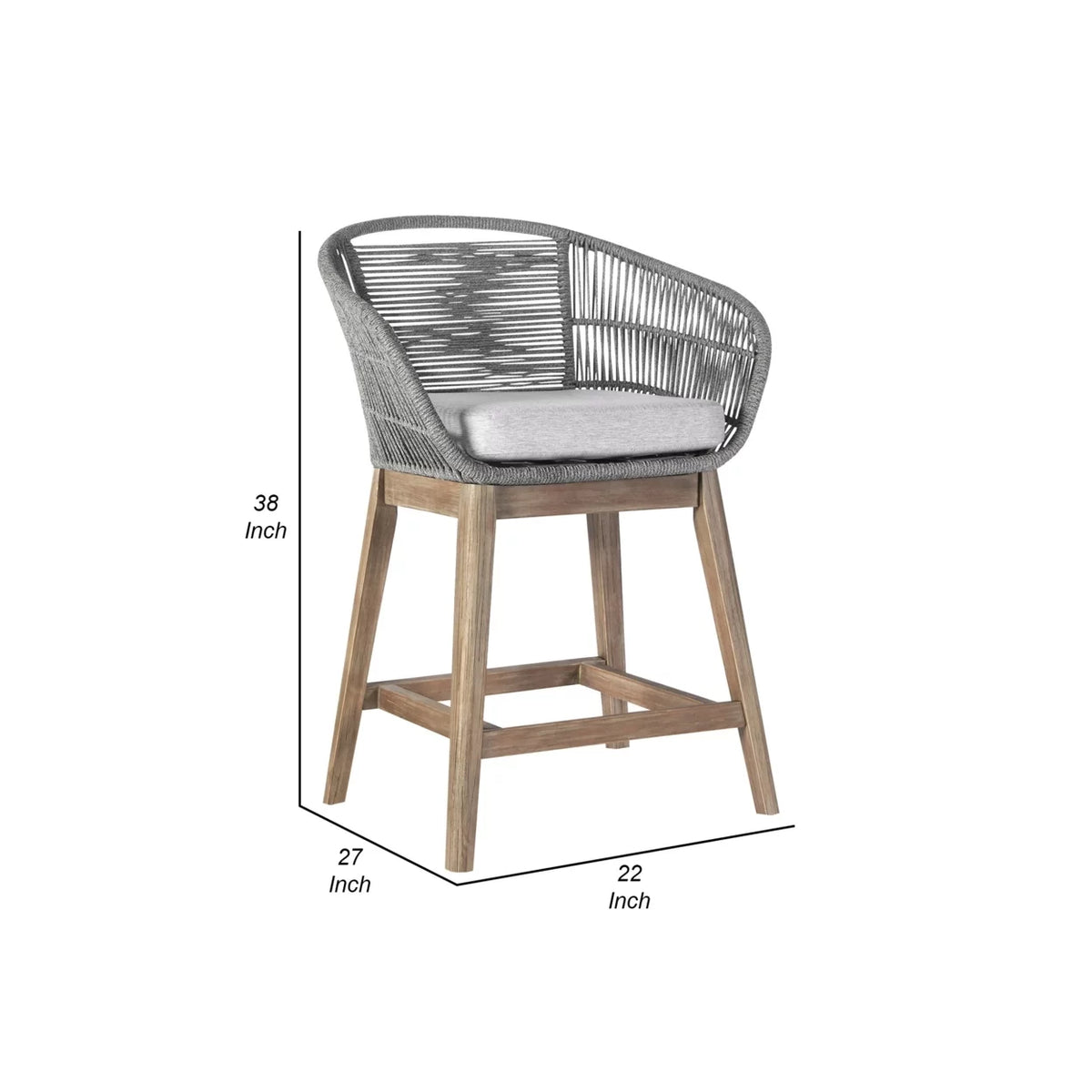 26 Inch Teak Wood Rope Woven Counter Stool Chair I98460
