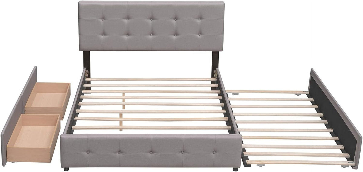 Light Gray Upholstered Platform Bed with Drawers Z52108