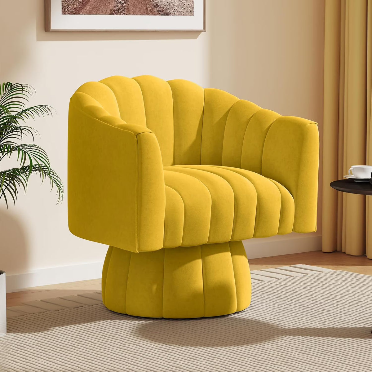 Beige Velvet Swivel Barrel Accent Sofa Chair I549