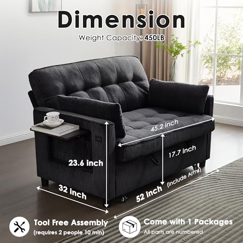 Beige Corduroy Convertible Pull Out Couch with USB Port Y4463