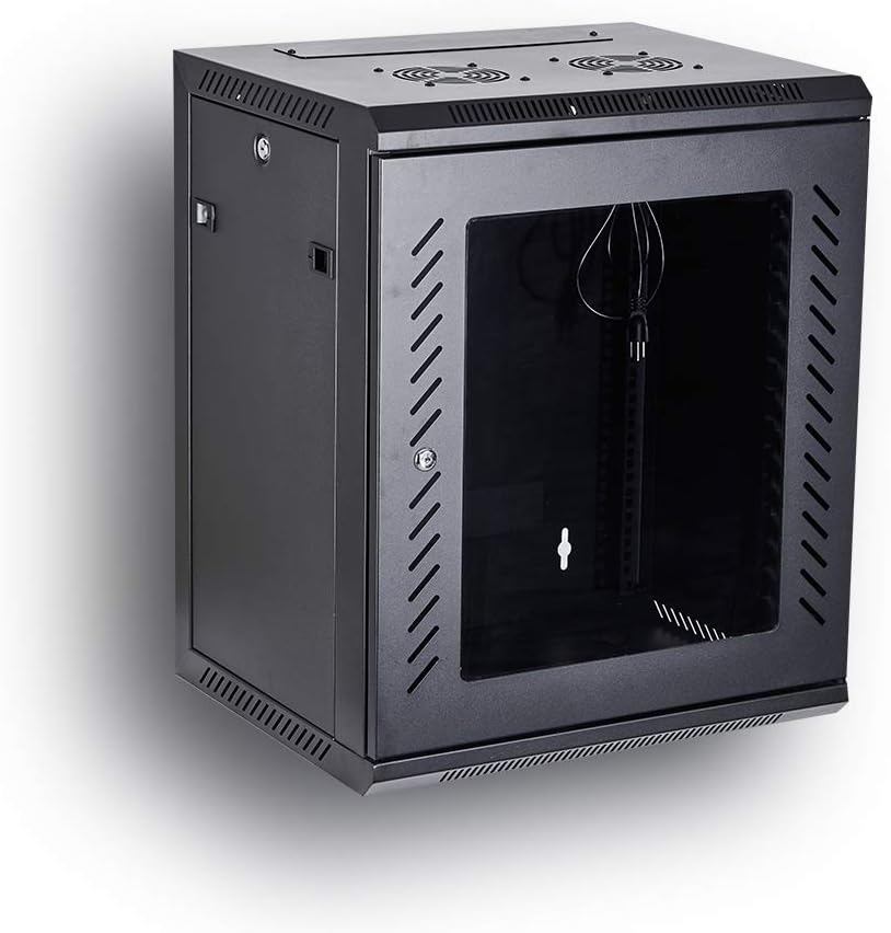 Black 19-Inch Wall Mount Server Rack Cabinet with Locking Glass Door I583713