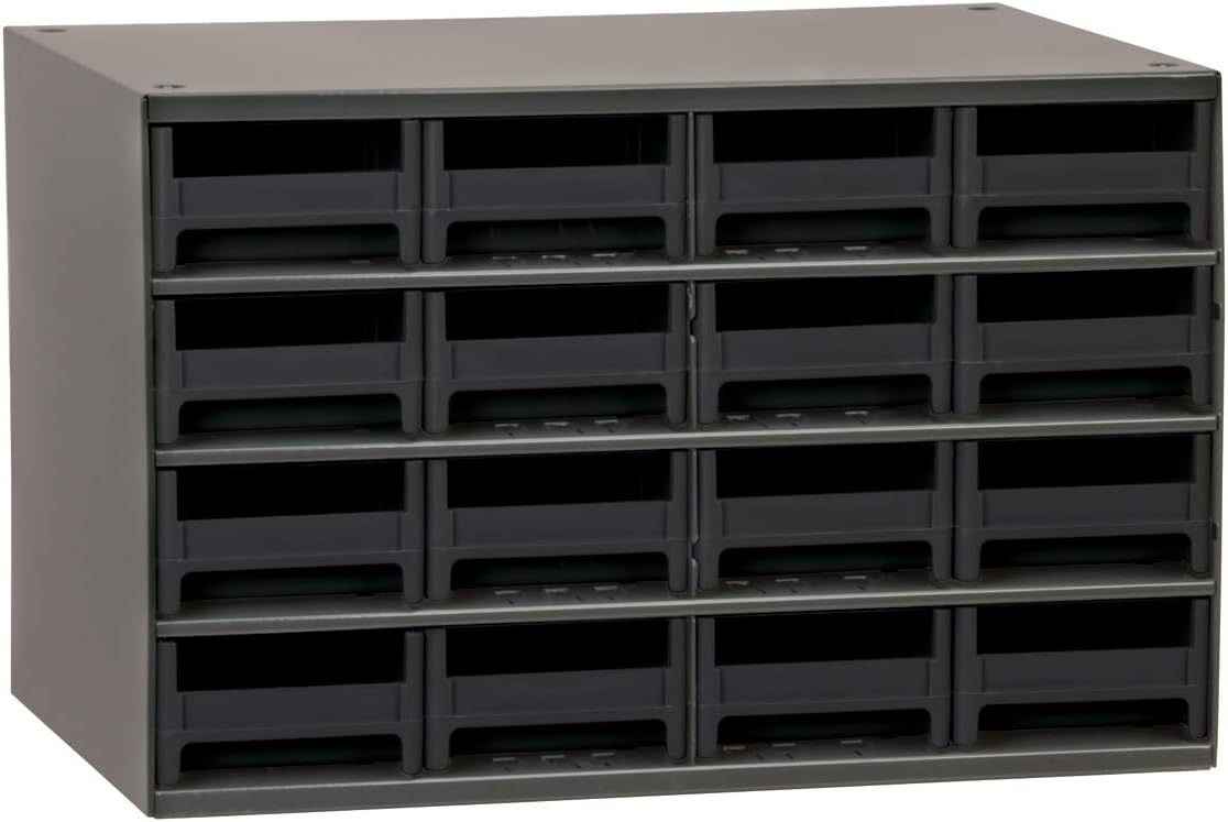 16-Drawer Steel Parts Craft Storage Cabinet Hardware Organizer, Gray, Black G68173