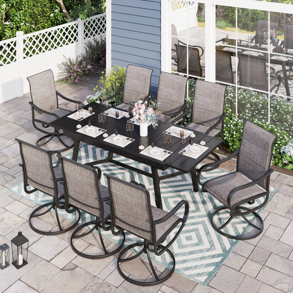 9 Piece Metal Outdoor Patio Dining Set with Swivel Chairs and Extendable Table C550