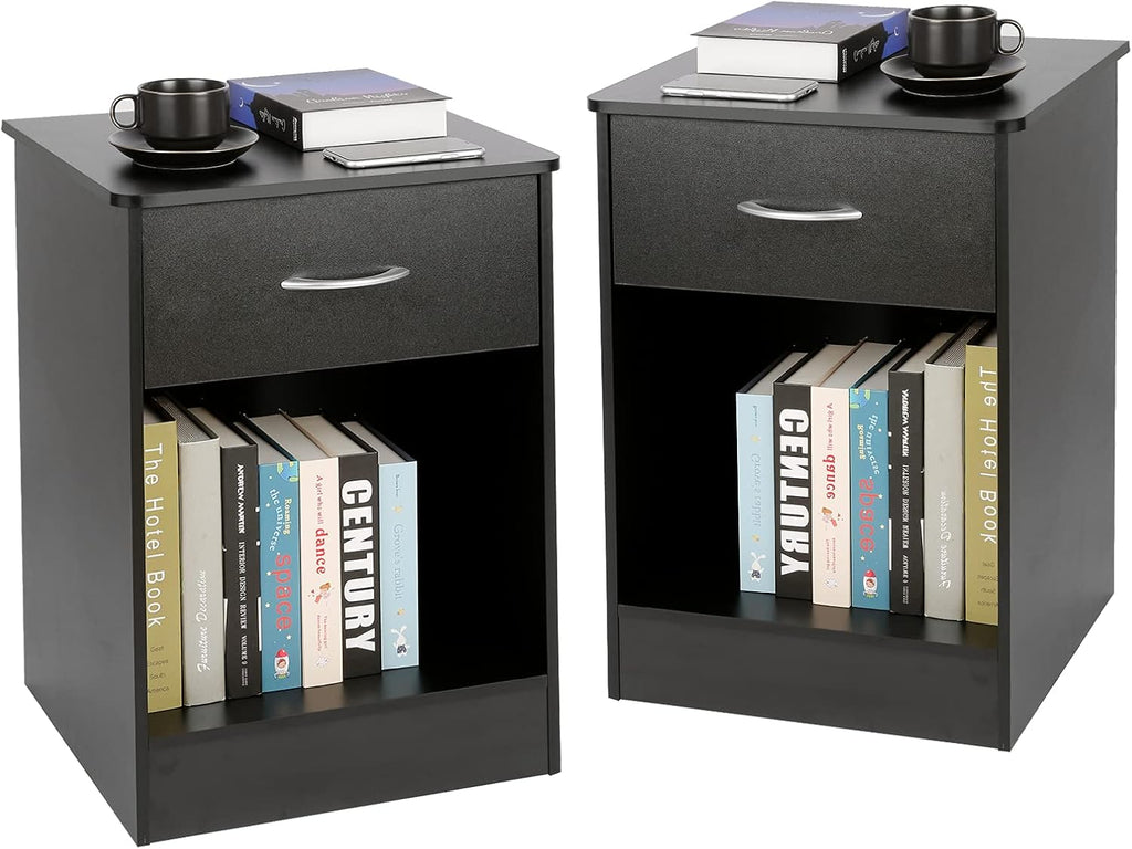 Black Nightstand with Drawers and Shelf A572302