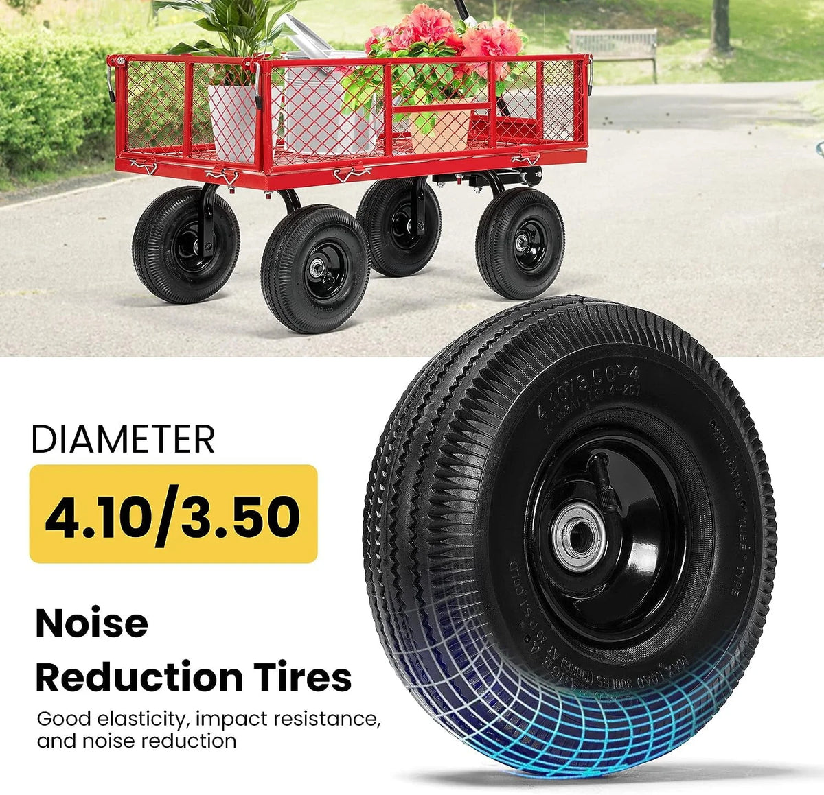 Mesh Steel Garden Cart 880 lbs Folding Utility Wagon with 10 Inch Wheels, Red B509521