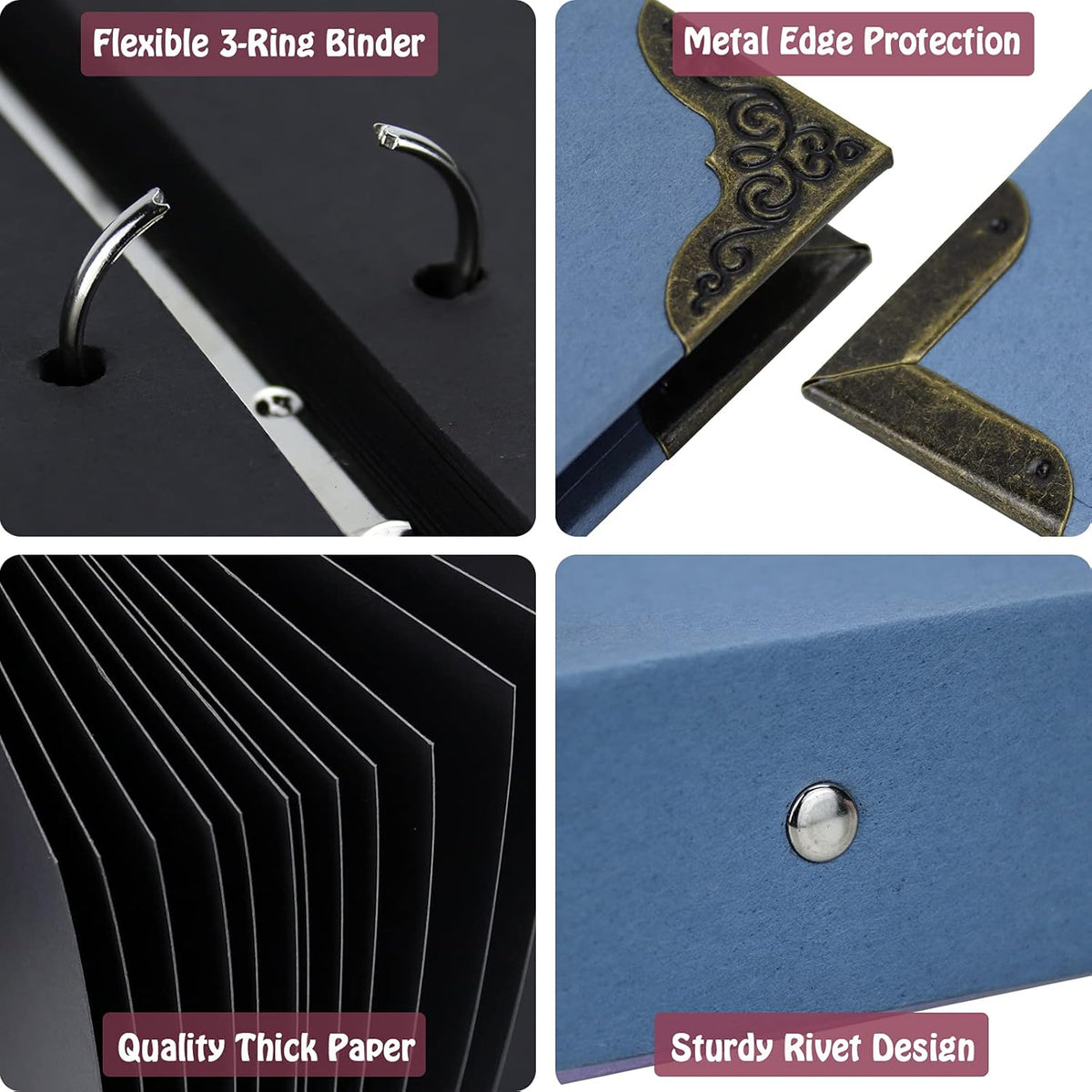 60 Pages Hardcover 8.5x11 Inches 3 Rings Removable Black Paper Scrapbook Photo Album Kit B447