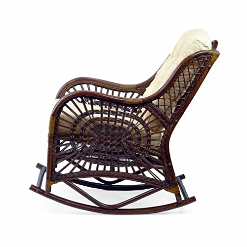 Natural Wicker Rattan Rocking Lounge Chair with Cream Cushion Y112