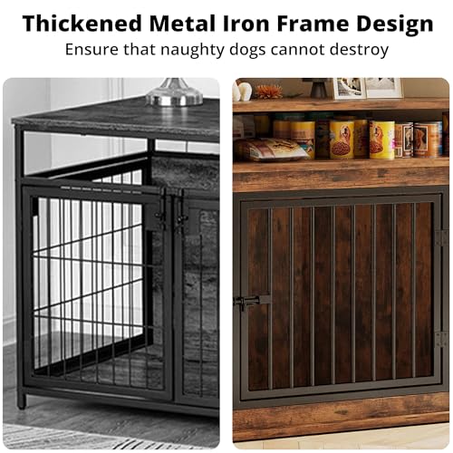 Rustic Brown Corner Wooden Dog Crate with 2-Tier Shelves C660