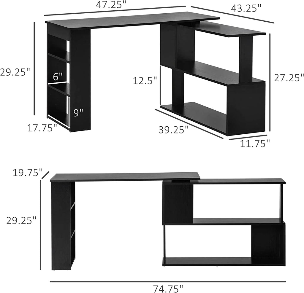 L Shaped Corner Desk with Storage Shelves, Black Z241