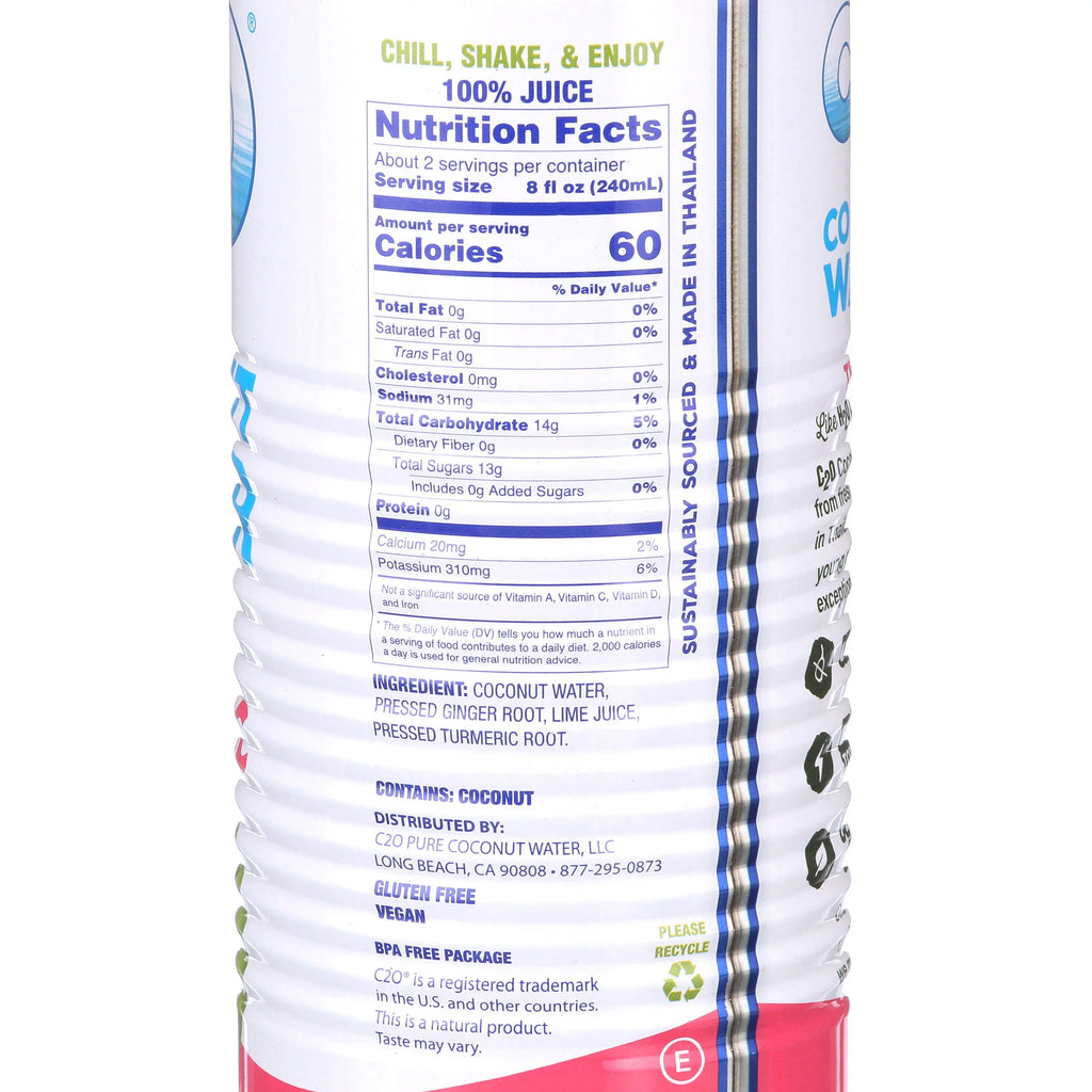 Coconut Water with Ginger Lime and Turmeric 17.5 fl oz 12 Pack P878742