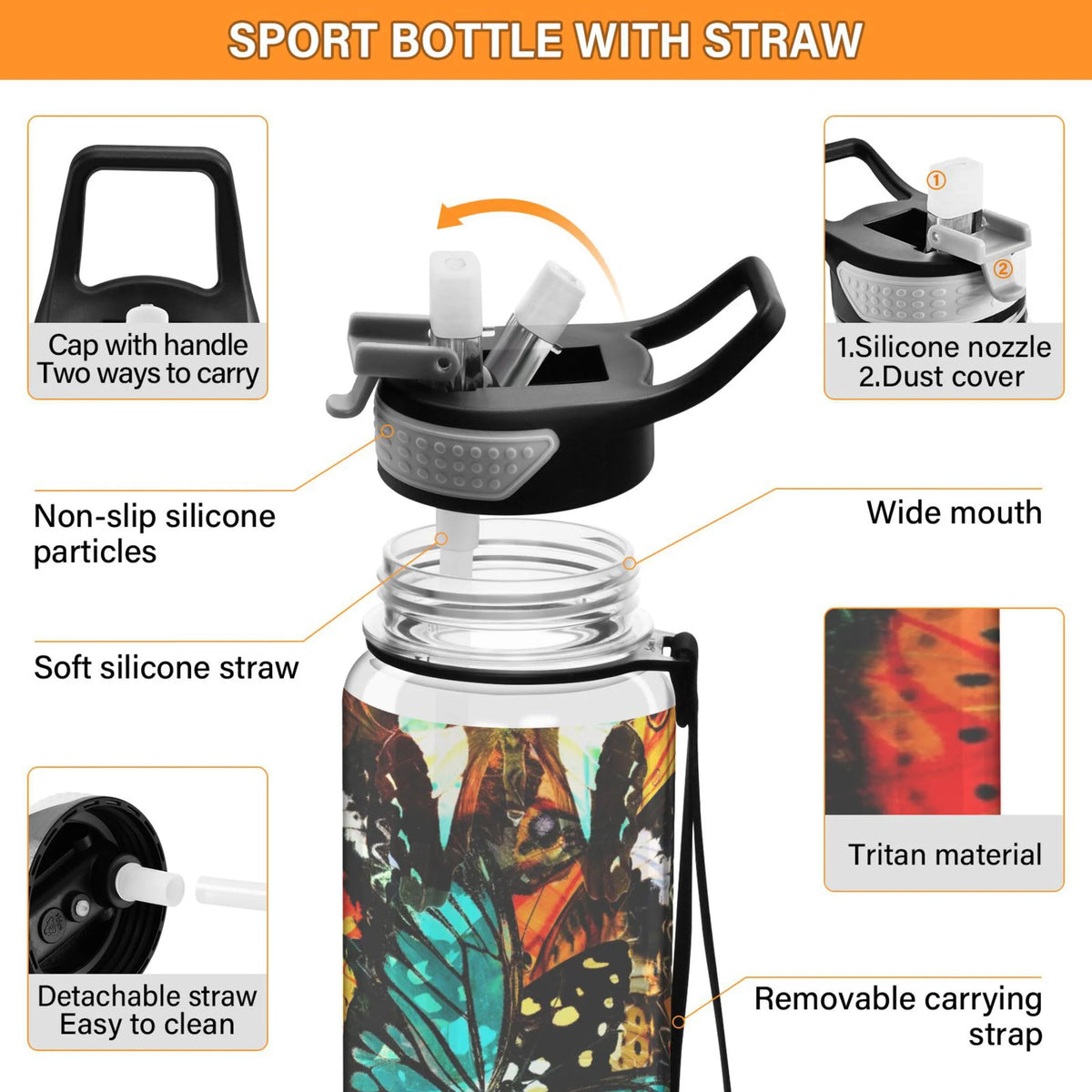 32oz Tritan Leakproof Water Bottle with Straw C490