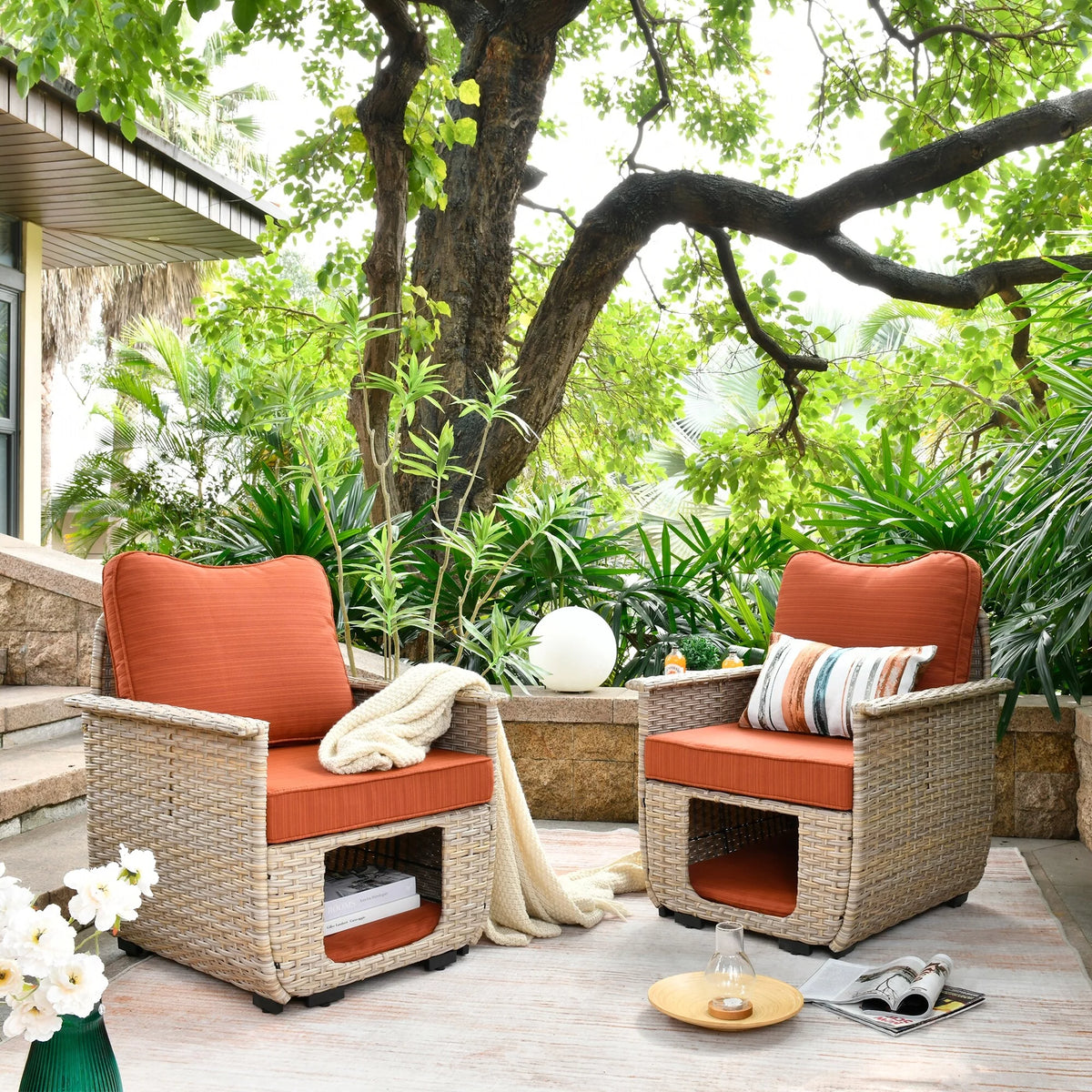 2-piece Dark Grey Wicker Patio Chair Set W884639