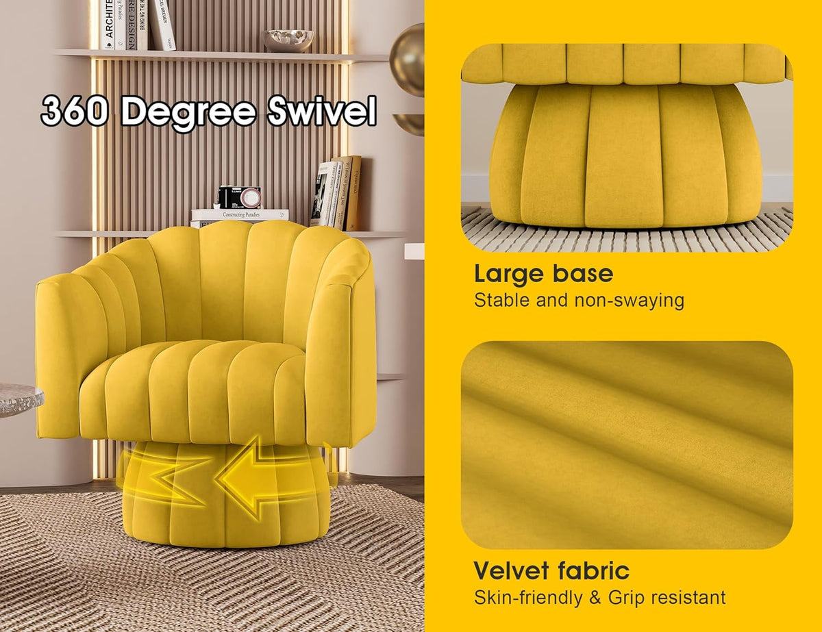 Beige Velvet Swivel Barrel Accent Sofa Chair I549
