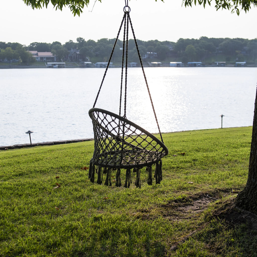 Macrame Outdoor Hammock Chair, Cotton Blend Olive Green, 47” L x 24” W, Capacity 250 lb. T21255