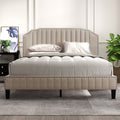 Beige Queen Size Linen Upholstered Platform Bed Frame with Wood Slats Q828373