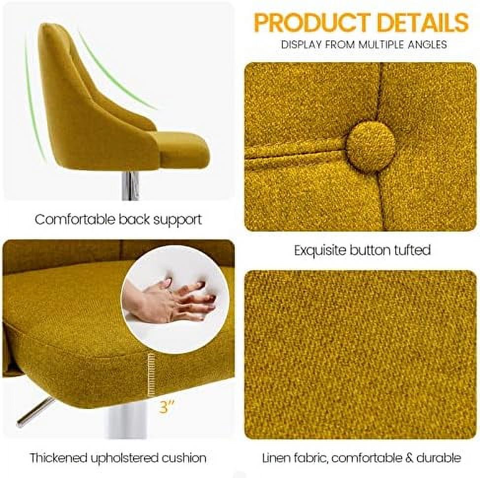 Yellow Adjustable Fabric Swivel Barstool with Back O2597