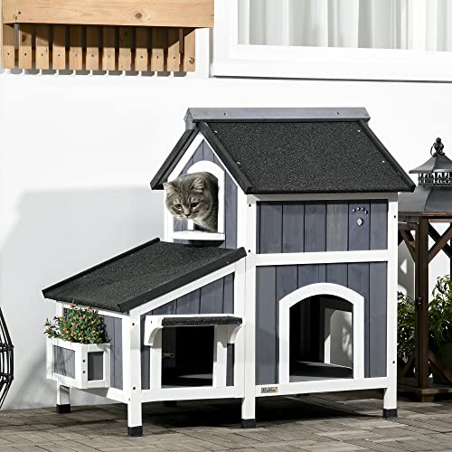 Gray Outdoor Cat House with Weather-Resistant Roof Z116368