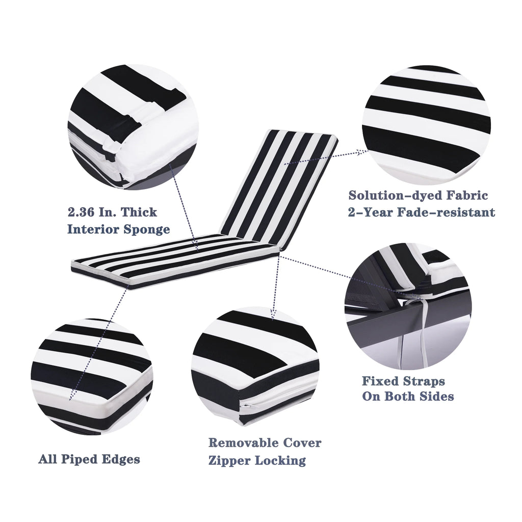 Black/White Stripe Outdoor Lounge Chair Cushion G9697