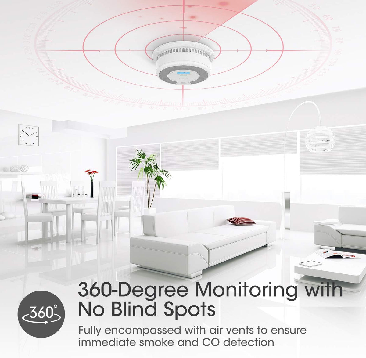 10-Year Battery Smoke and Carbon Monoxide Detector Alarm with LCD Display, Dual Sensor, 5-Pack O9264