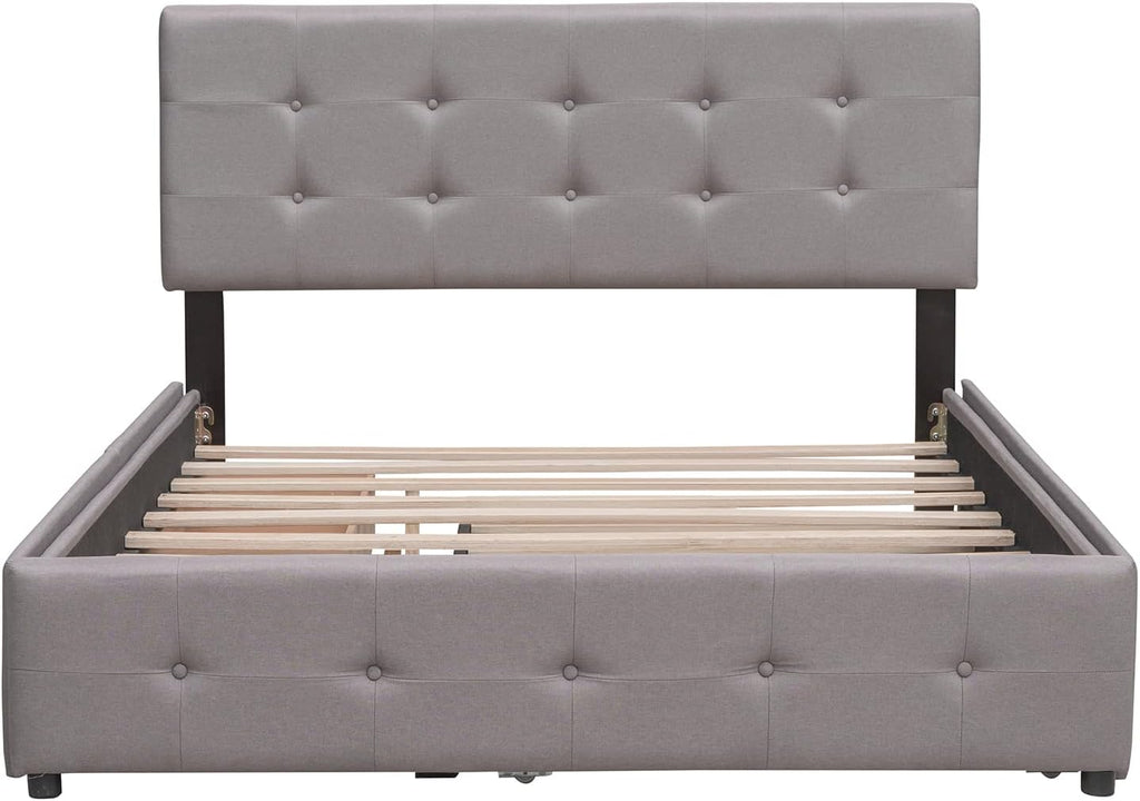 Light Gray Upholstered Platform Bed with Drawers Z52108