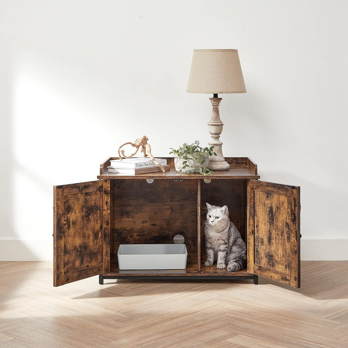 Rustic Brown and Black Cat Litter Box Enclosure R700