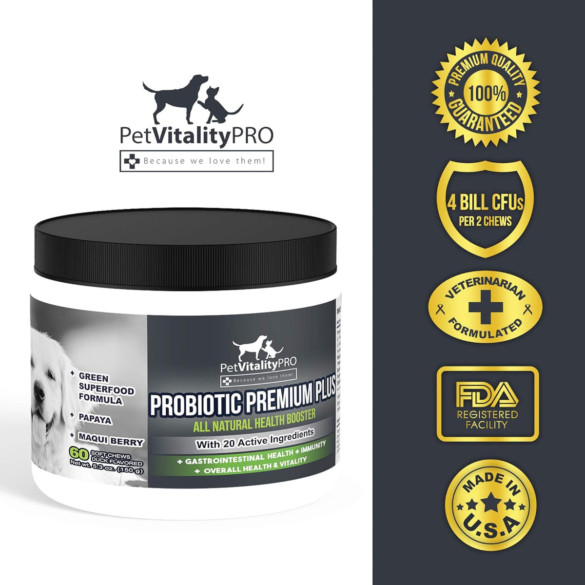 Probiotics for Dogs with Natural Digestive Enzymes, 4 Bill CFUs/2 Soft Chews, 60 Count J97259