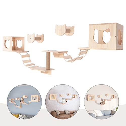 Wall-Mounted Cat Climber Set with Cat Wall Shelves, Scratching Posts, Condo House, Ladder, Perches N673