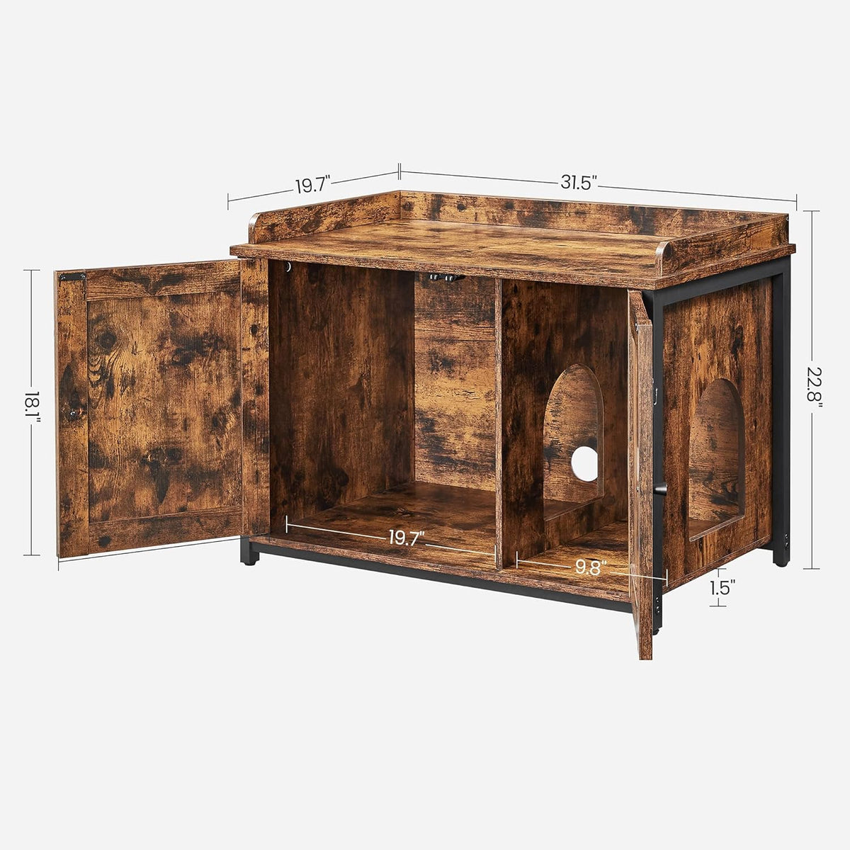 Rustic Brown and Black Cat Litter Box Enclosure R700