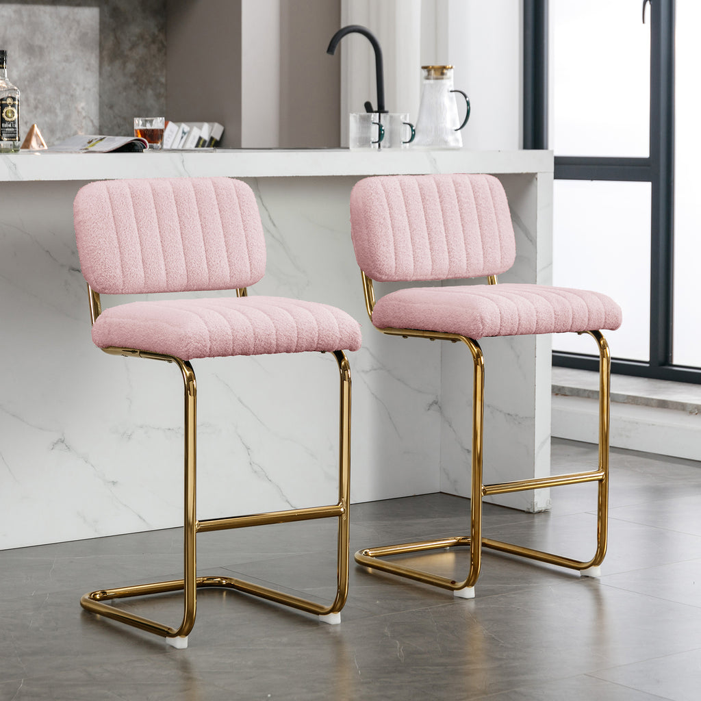 Pink Boucle Fabric Counter Height Bar Stools Set of 2 H333