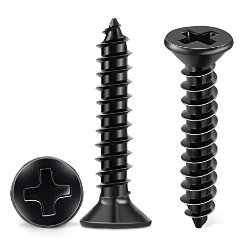 100 PCS #4 X 3/8 inch Stainless Steel Black Coated Flat Head Phillips Wood Screws I41963