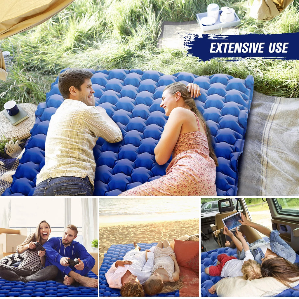 2 Person Camping Mat with Air Pillow Portable Air Mattress Waterproof Sleeping Pad A257