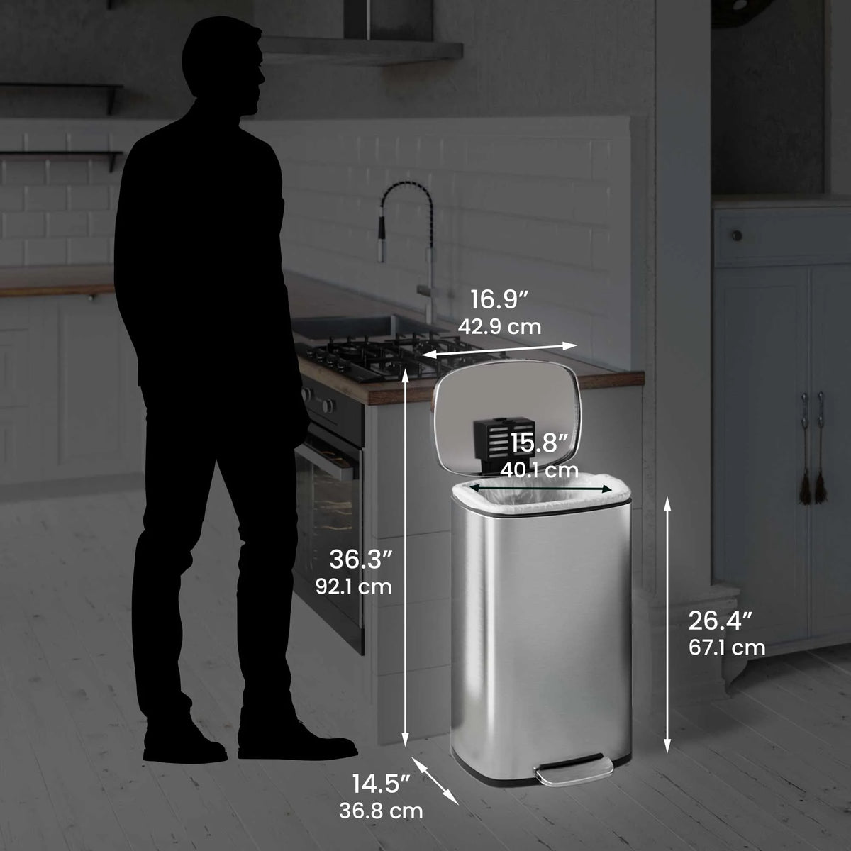 13.2 Gallon and 1.32 Gallon Stainless Steel Step Trash Can U473204