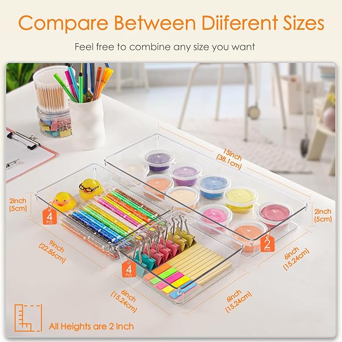 10 Pack Clear Plastic Drawer Organizer Trays I96933